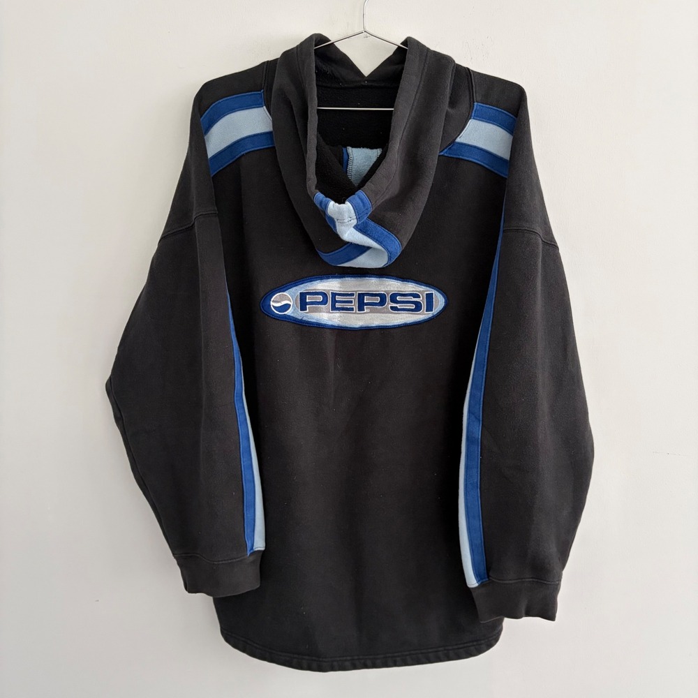 Vintage Pepsi Generation Next Hoodie Black Blue Stripe Mens L/XL